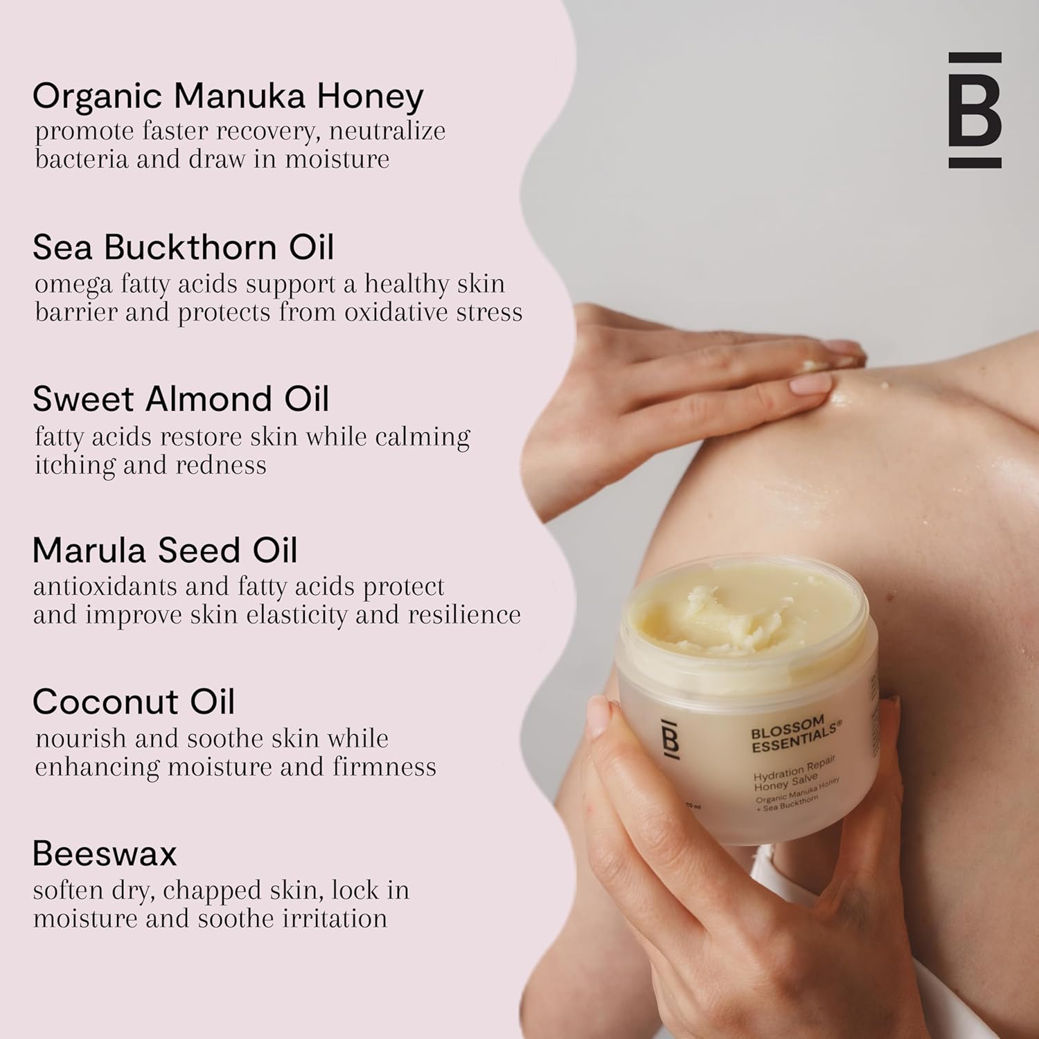 Blossom Essentials Honey Salve - Organic Manuka Honey Hydration Repair - Eczema Relief for Dry, Itchy, Sensitive Skin - Soothing Moisturizer & Balm for Kids, Adults - Made in USA - 4oz - Image 2