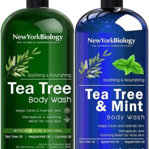New York Biology Tea Tree Body Wash with Tea Tree Mint Body Wash for Men and Women - Helps Jock Itch & Itchy Skin, Nail Fungus, Athletes Foot, Eczema & Body Odor, Ringworms – 16 Fl Oz