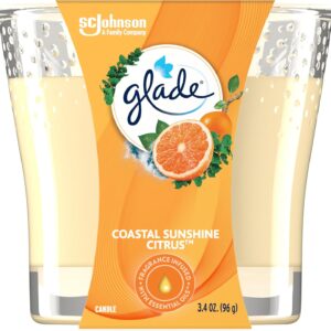 Glade Scented 1-Wick Candle Jar, Coastal Sunshine Citrus, Air Freshener Infused with Essential Oils, 3.4 Oz
