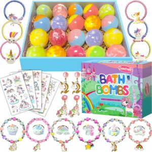 Unicorn Bath Bombs for Kids Girls with Surprise Toys Inside, 20 Pack Handmade Bubble Spa Bath Bombs Gift Set for Girls with Jewelry Toys Inside, Birthday Mothers Day Gifts for Daughter Wife