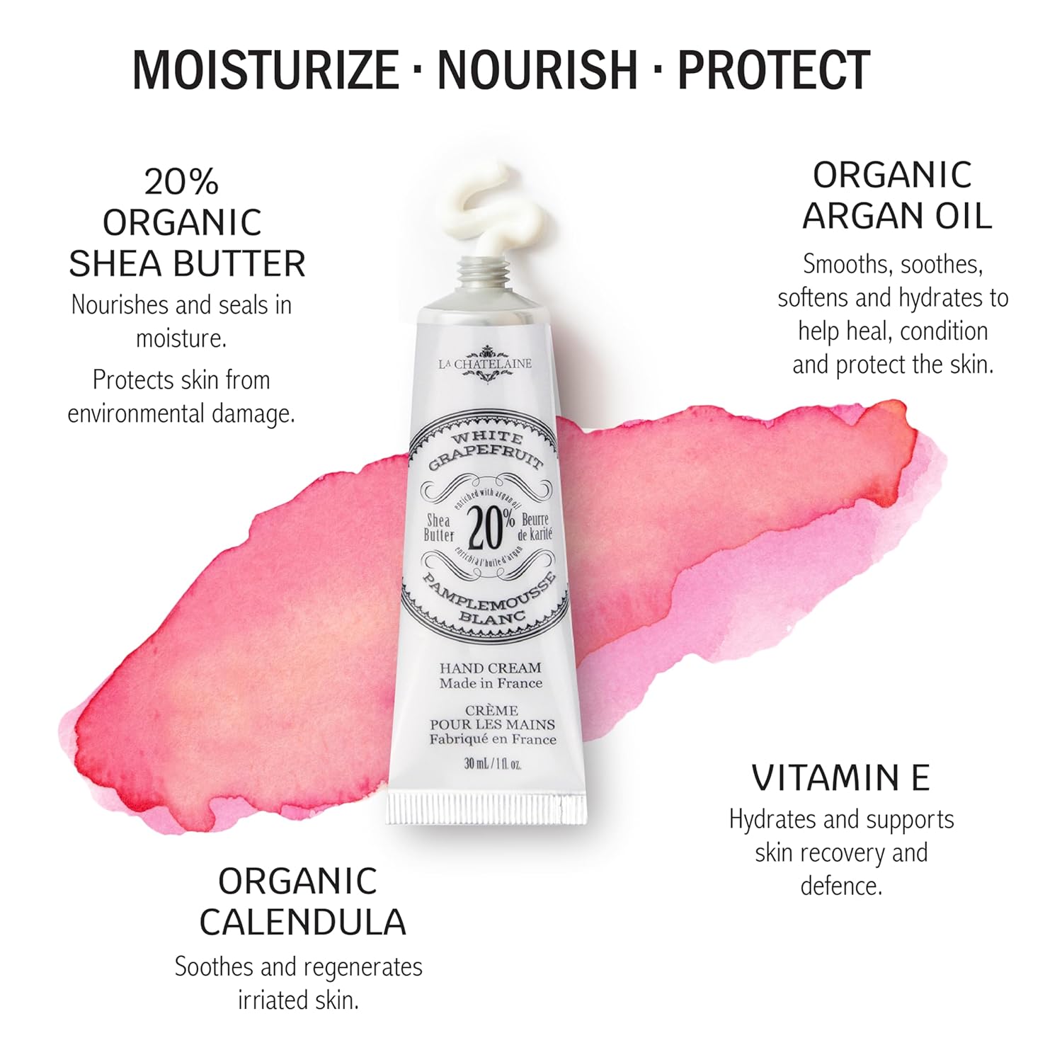 La Chatelaine 1 oz White Grapefruit Shea Butter Hand Cream Travel Size Organic Argan Oil - Image 2
