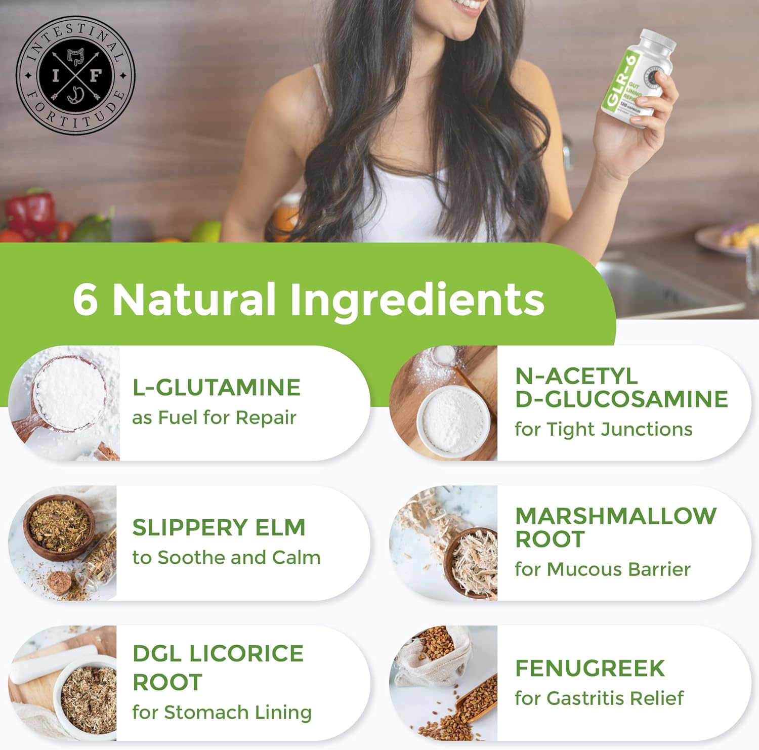 Vegan Gut Lining Repair Capsules 60 Count for Intestinal Fortitude GLR-6 Support - Image 4