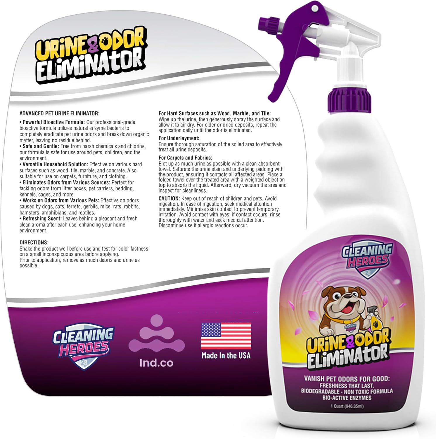 Enzyme Carpet Cleaner and Urine Odor Eliminator 32oz Spray for Cat and Dog Pee - Image 2