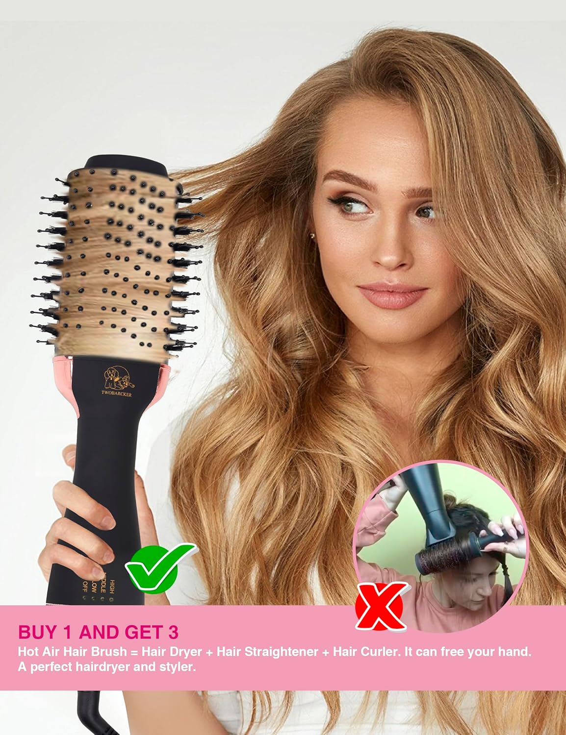 Hair Dryer Brush Blow Dryer Brush in One, 4 in 1 Ionic Hair Dryer and Styler Volumizer with Oval Titanium Barrel, Hot Air Straightener for Smooth Frizz-Free Blowout - Image 3