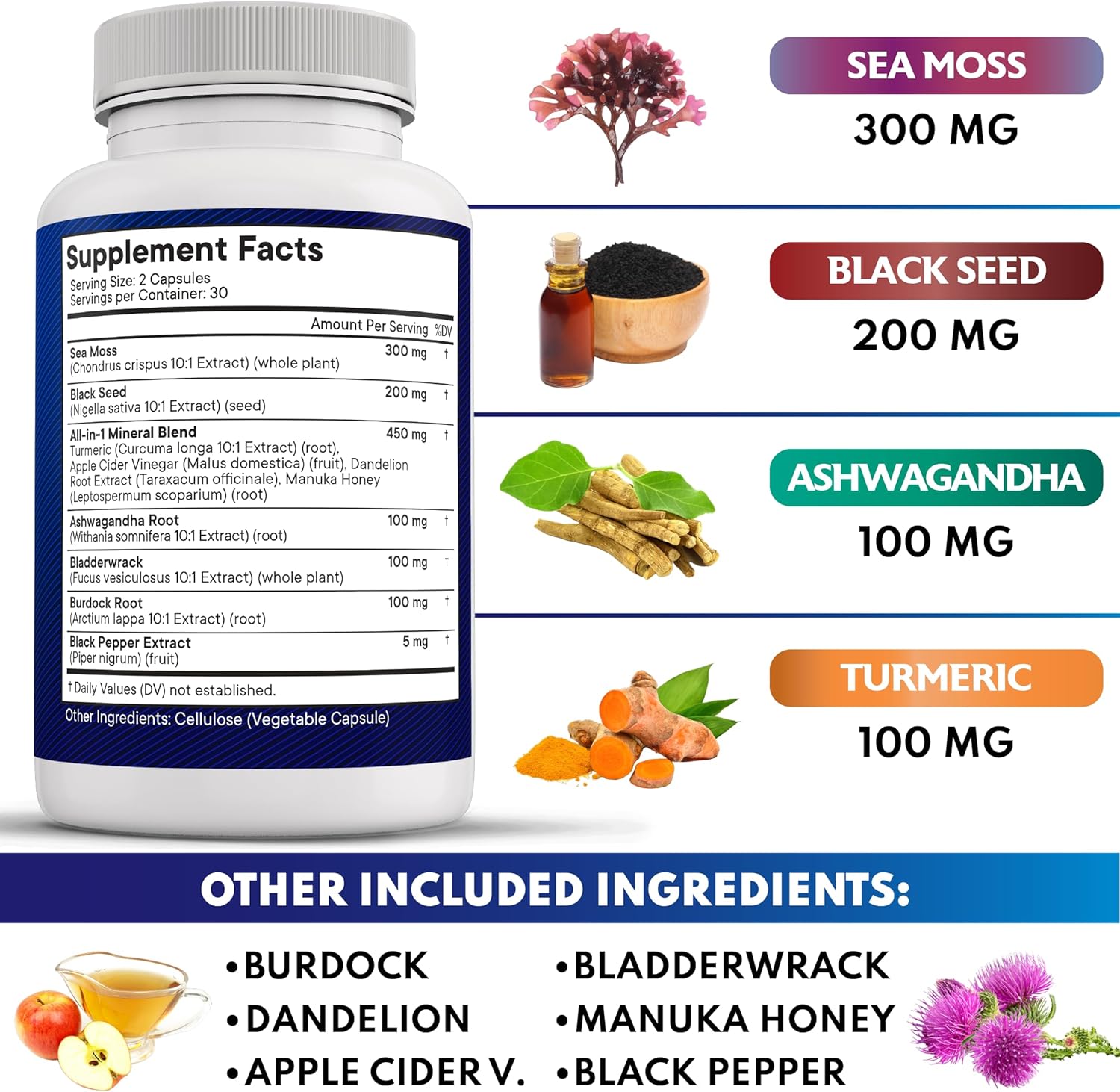 NEW AGE 60 Capsules Sea Moss Supplement with Black Seed Oil, Ashwagandha, Turmeric - Image 3