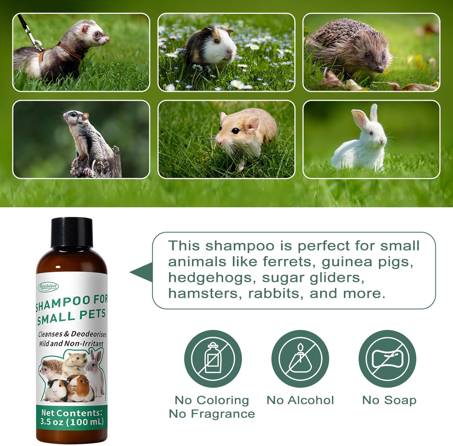 Guinea Pig Shampoo 3.5 oz - Gentle Shampoo for Small Pets Including Ferrets, Rabbits, Hedgehogs, Hamsters & Sugar Gliders - Hypoallergenic, Fragrance-Free, Soothes Itchy Skin & Removes Odors - Image 6