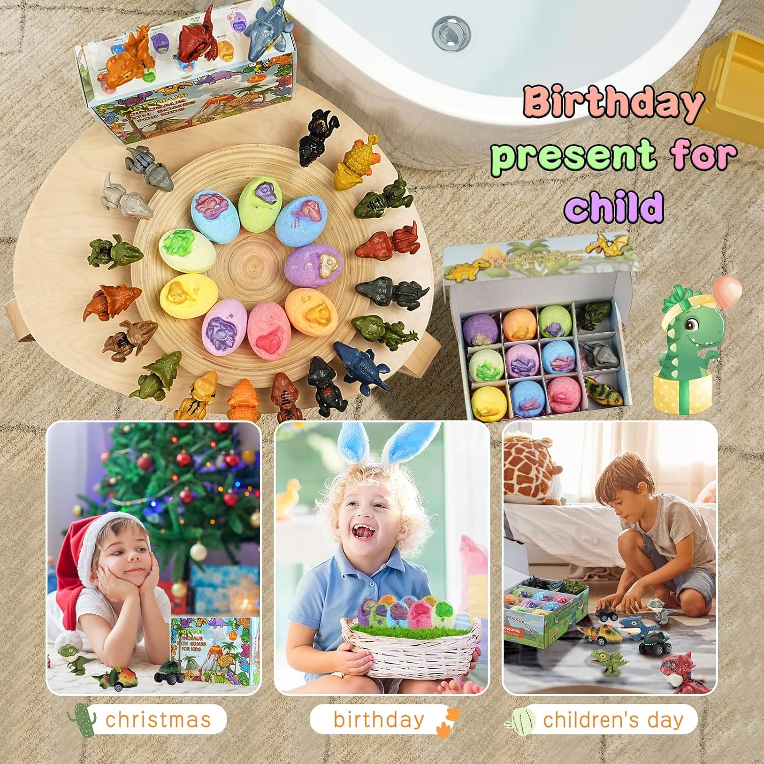 Dinosaur Bath Bomb Set for Kids – 9 Handmade Fizzing Bombs with Surprise Toys + 3 Bonus Toys, Gift Set for Birthday Party, Christmas, Children's Day, Unique Gift Ideas for Boys & Girls - Image 5