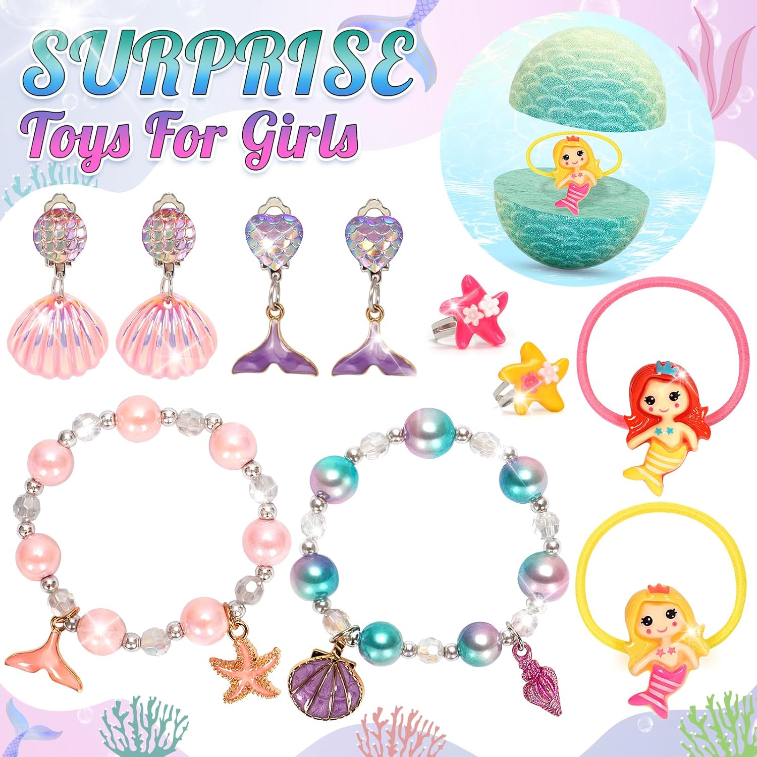 8 Pack Mermaid Bath Bomb Kit with Surprise Toys for Girls Aged 4-8 - Image 3