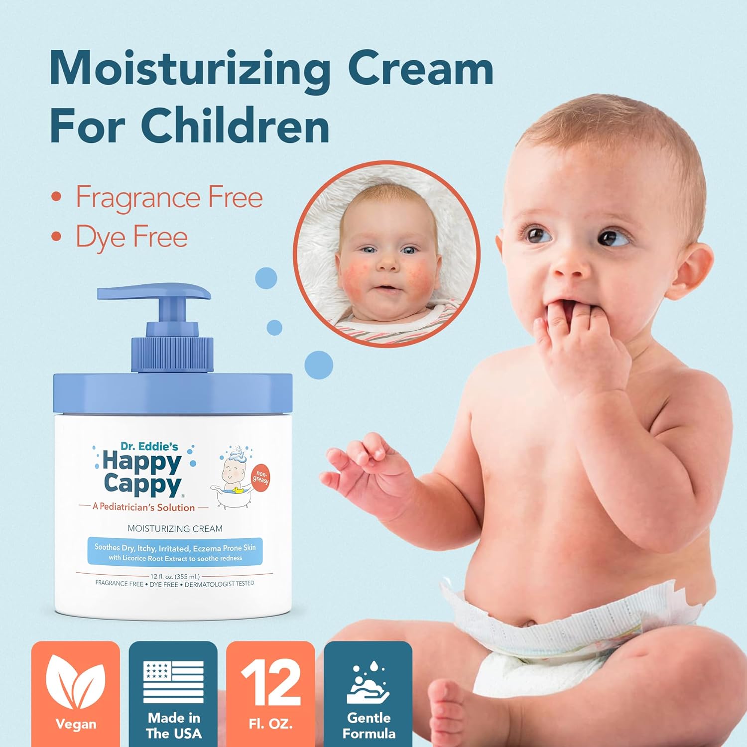 Happy Cappy Moisturizing Cream 12 oz Gentle Baby Eczema Cream for Dry Infant Skin - Image 4
