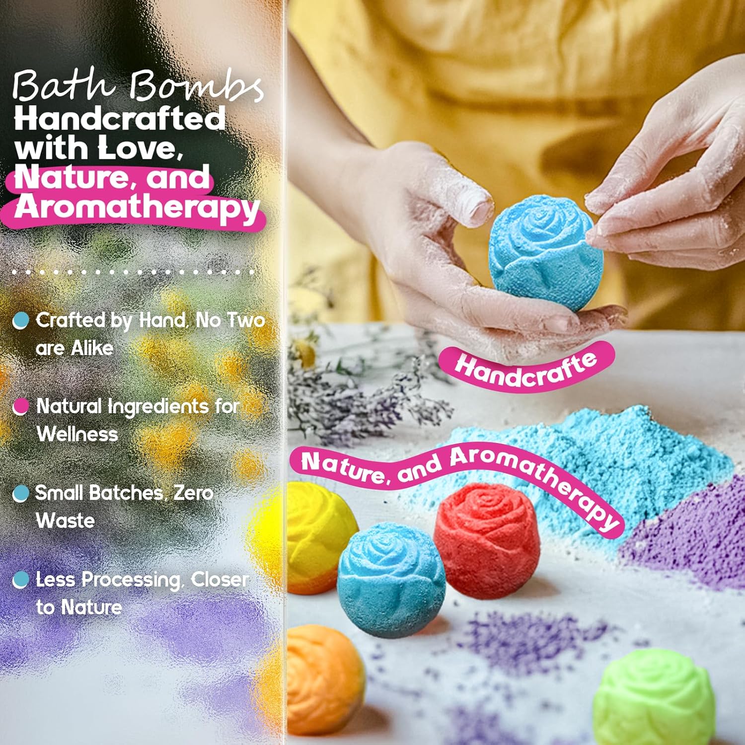 30 Rose-Shaped Bath Bombs – Handmade with Natural Ingredients, 6 Calming Scents, Relaxing Spa Gifts for Women, Men, Teens & Kids – Self Care Gifts for Summer & Birthdays - Image 2