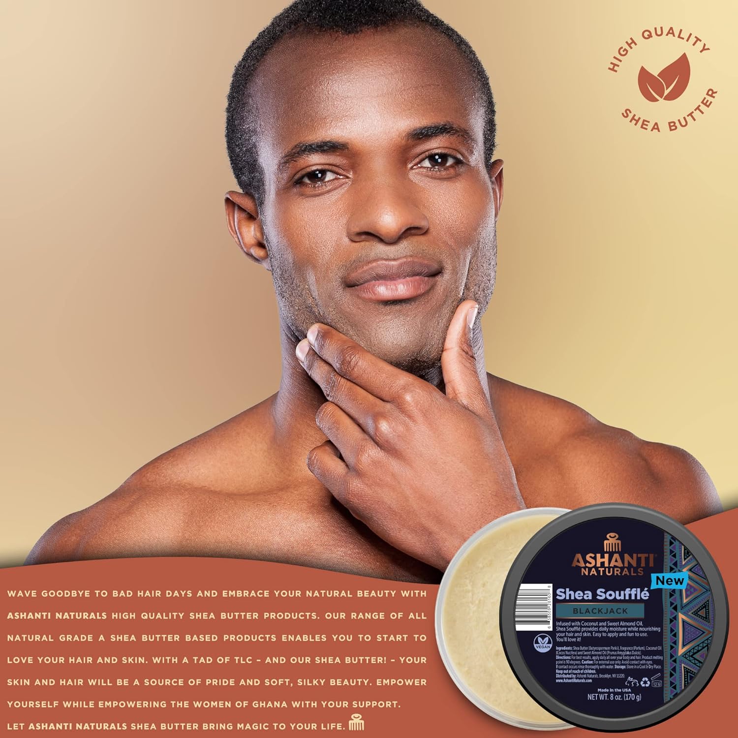 Scented Whipped Shea Butter | African Body Butter for Men w/Coconut and Almond Oil (Blackjack Souffle, 8 oz) - Image 4