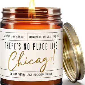 Chicago Gifts, Chicago Decor for Home - 'There's No Place Like Chicago Candle, w/Lake Breeze & Apple I Chicago Souvenirs I 9oz Jar, 50Hr Burn, Made in USA
