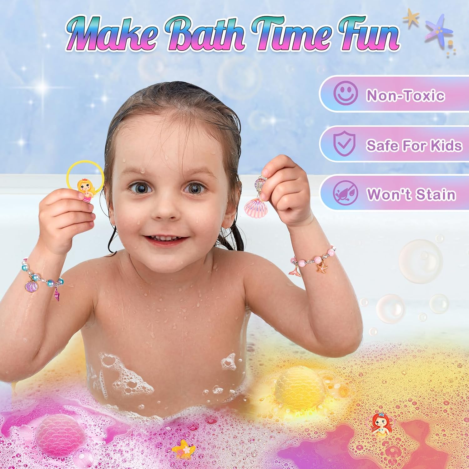 8 Pack Mermaid Bath Bomb Kit with Surprise Toys for Girls Aged 4-8 - Image 6