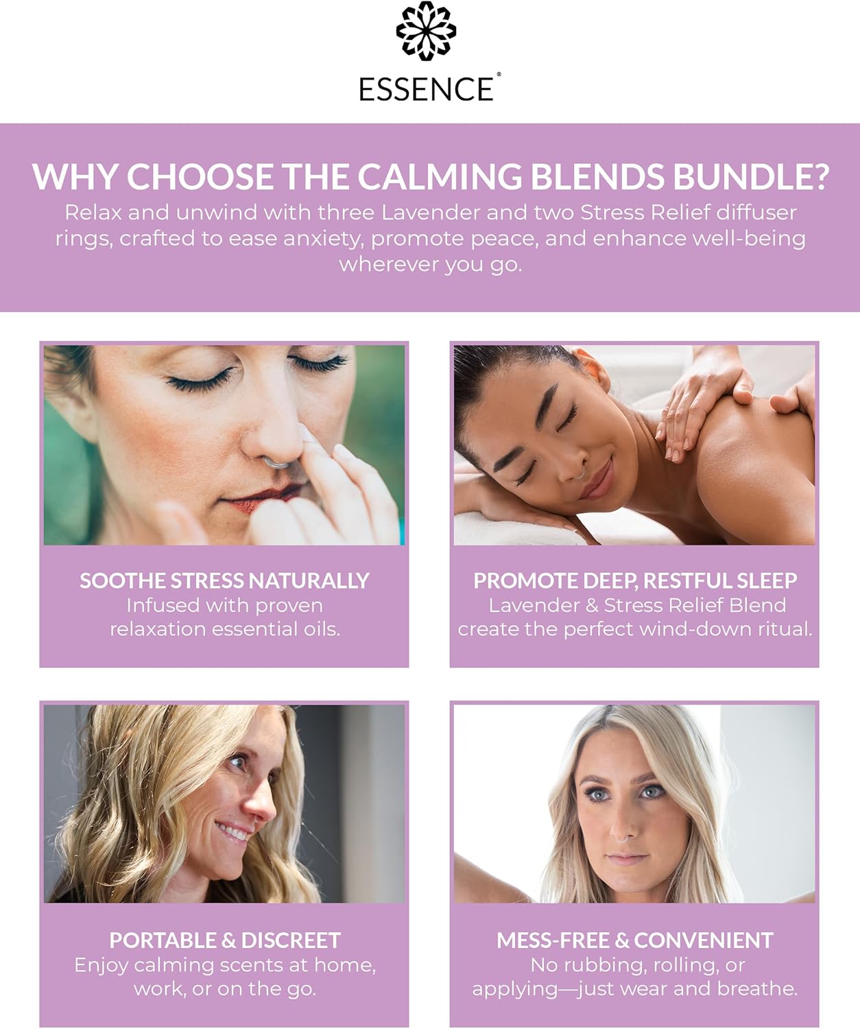 Essence Nasal Diffuser Calming Bundle – Aromatherapy Essential Oil Silicone Nose Rings for Stress & Sleep Support – Wearable Lavender & Stress Relief Blends for Relaxation & Nighttime Use - Image 6