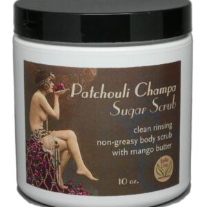 Patchouli Champa Exfoliating Sugar Scrub | Non-Greasy with Moisturizing Mango Butter and Patchouli Essential Oil | 10 ounces net wt | by Bella Des Natural Beauty