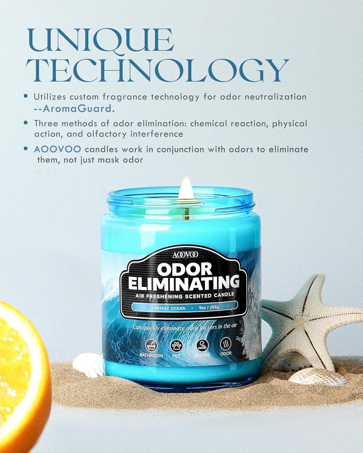 AOOVOO Fantasy Ocean Odor Eliminating Soy Candle, 9 oz, 50 Hour Burn Time - Image 2