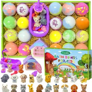 Bath Bombs for Kids with Surprise Inside, 20 Pack Kids Bath Bombs with Puppy Dolls Inside, Safe Handmade Bubble Bath Fizzies Bomb, Ideal Birthday Christmas Easter Egg Gift Set
