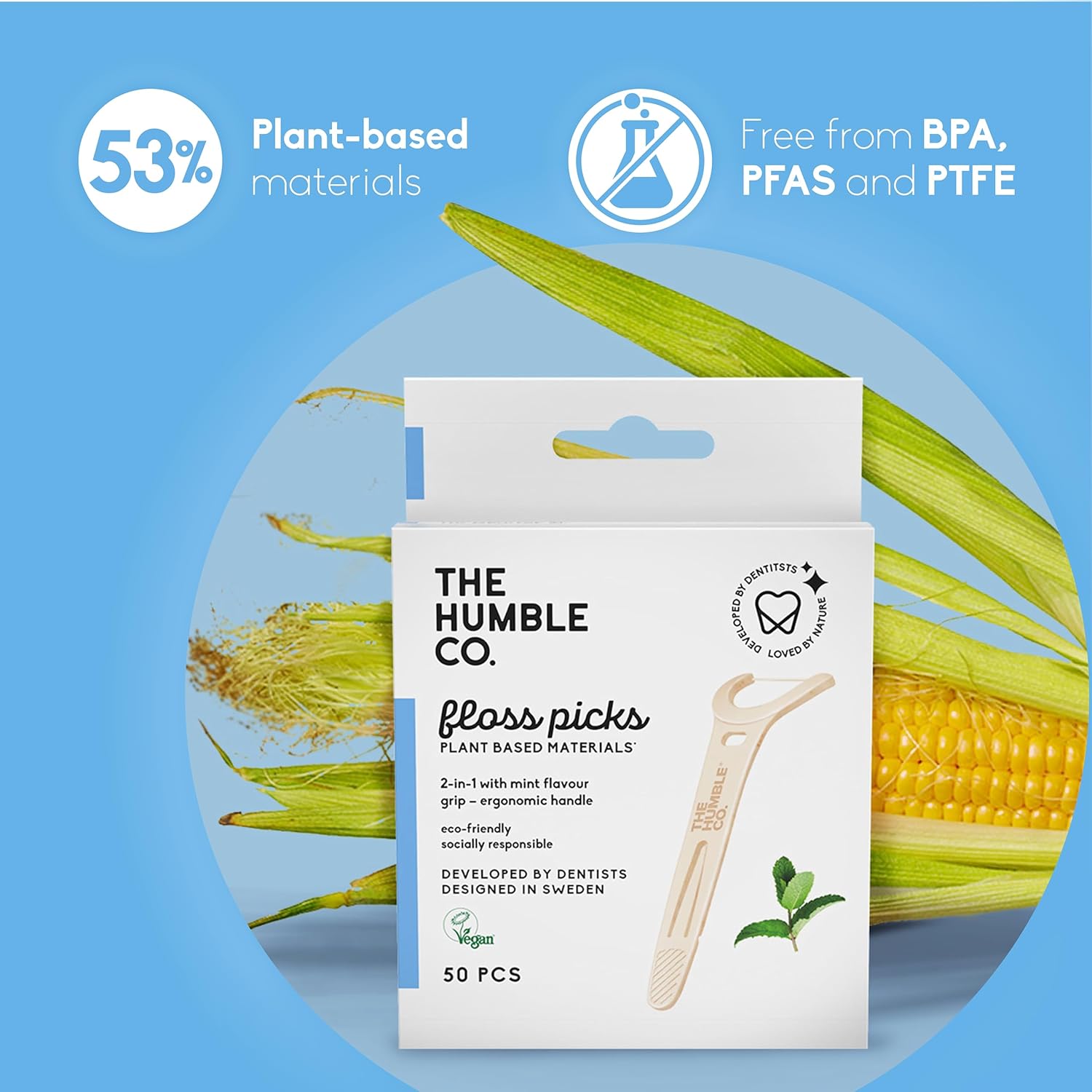 The Humble Co. Mint Floss Picks 200 Count Plant Based with Grip Handle for Dental Care - Image 4
