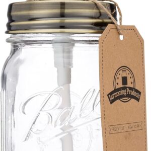 Jarmazing Products Mason Jar Soap Dispenser - Brass - with 16 Ounce Ball Mason Jar - Made from Rust Proof Stainless Steel