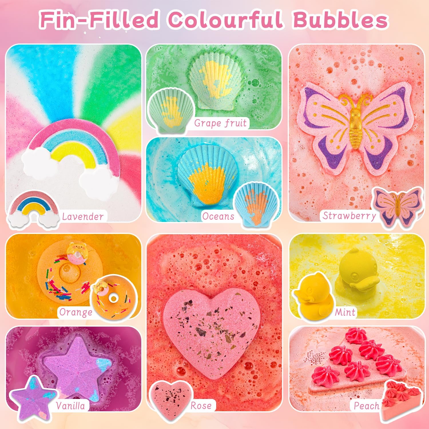 BusyMouth 9 Piece Kids Bath Bomb Gift Set with Surprise Toys for Non-Toxic Bubble Fun - Image 4
