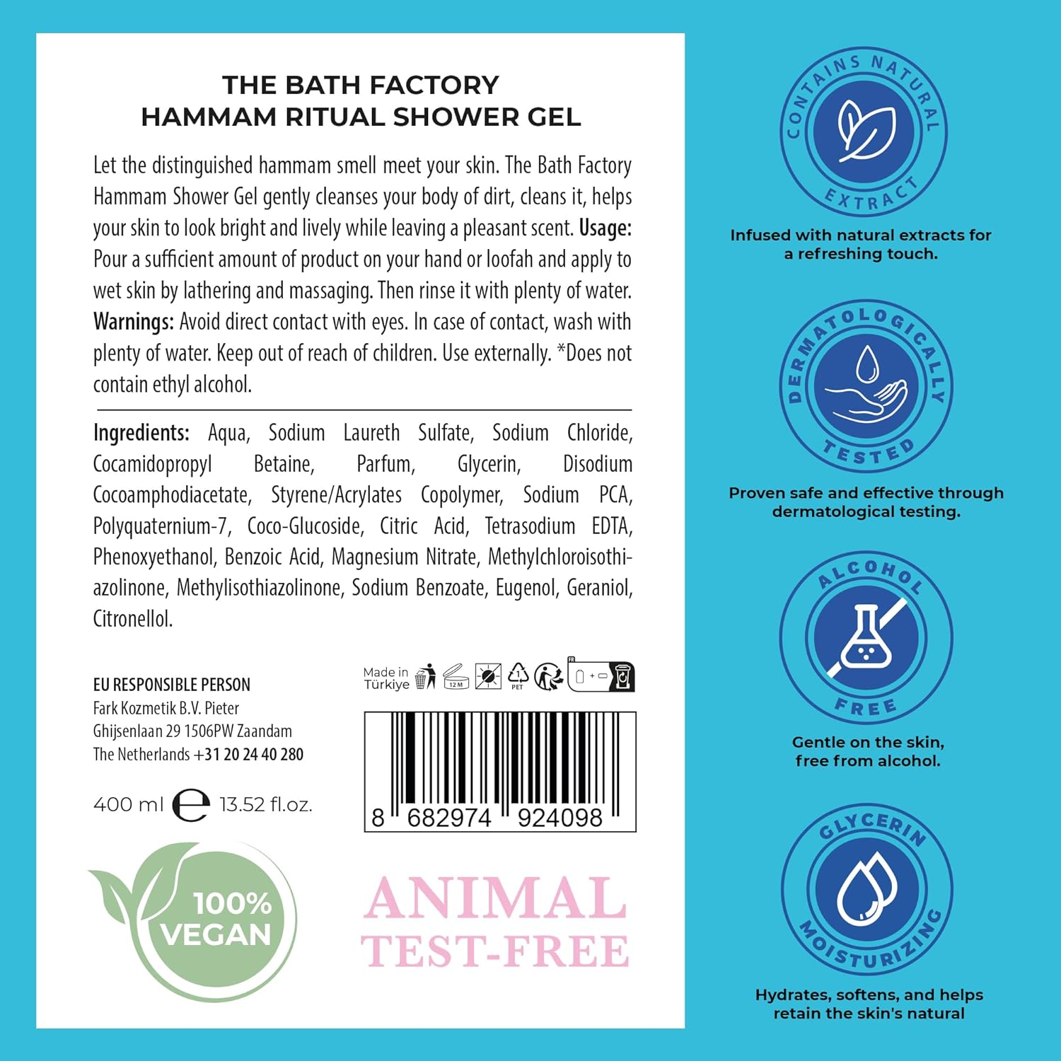 Shower Gel for Body Wash | 100% Vegan & Contains Natural Traditional Hammam Soap Extract | Moisturizing Liquid Soap as Bath Products for Men & Women | 13.5 Fl Oz - Image 2