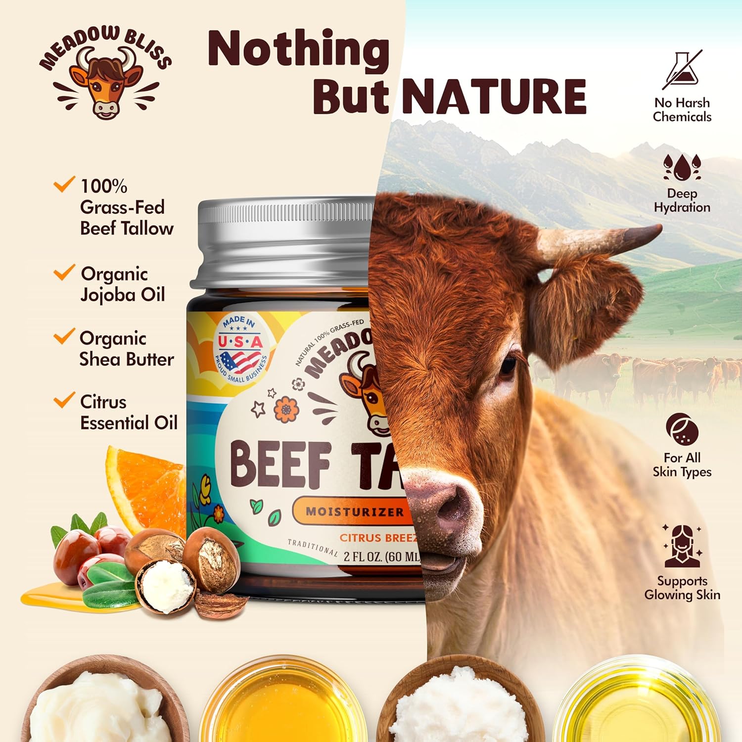 Beef Tallow for Skin - Moisturizer Cream - 100% Grass Fed - Whipped Beef Tallow - Organic Jojoba Oil - Organic Shea Butter - Supports Eczema, Rosacea+ - Made in USA - Citrus Breeze - 2 oz - Image 9