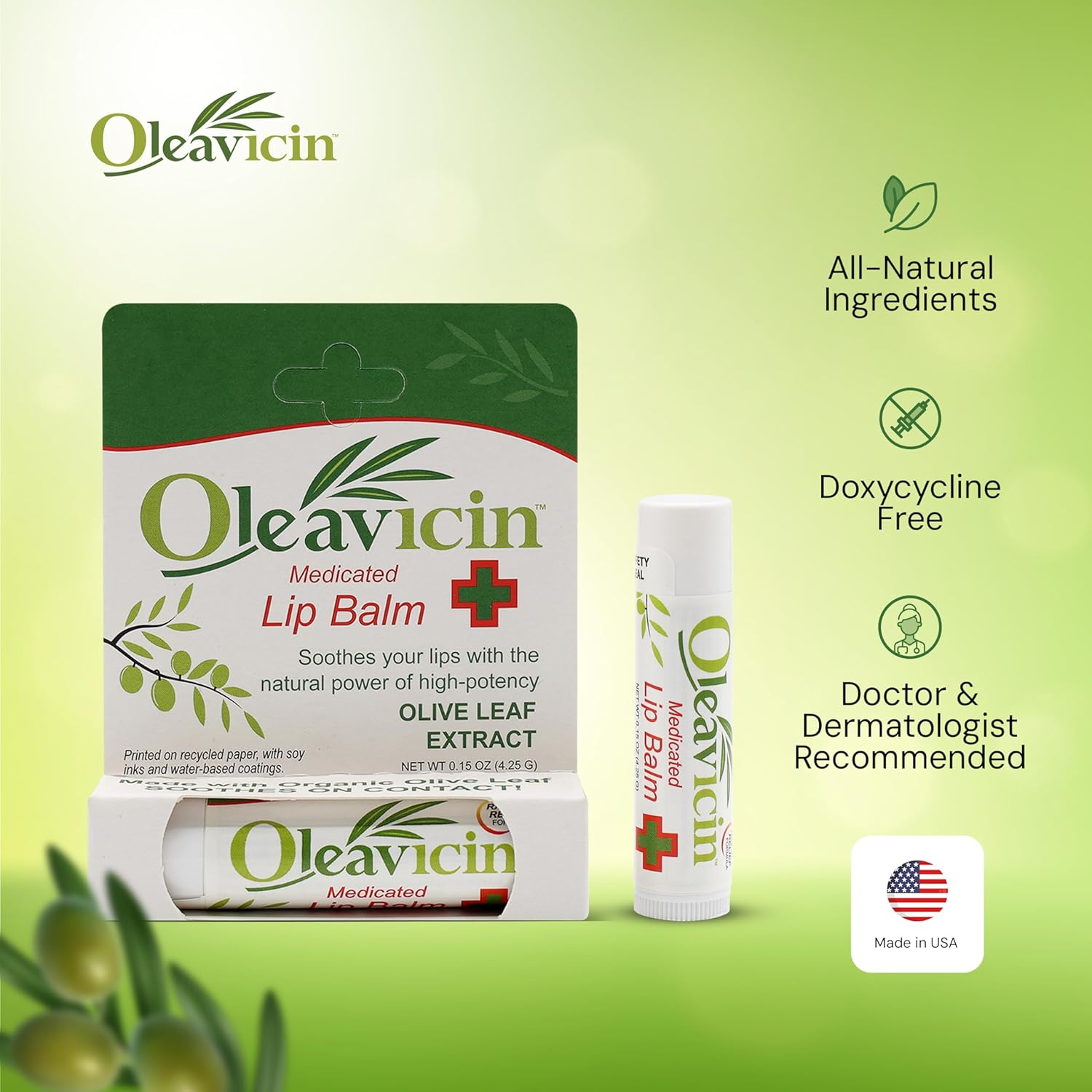 Natural Lip Balm by Oleavicin | Dry Lip Relief | Patented Moisturizing Formula for Chapped Lips | Organic Olive Leaf Extract - Image 3
