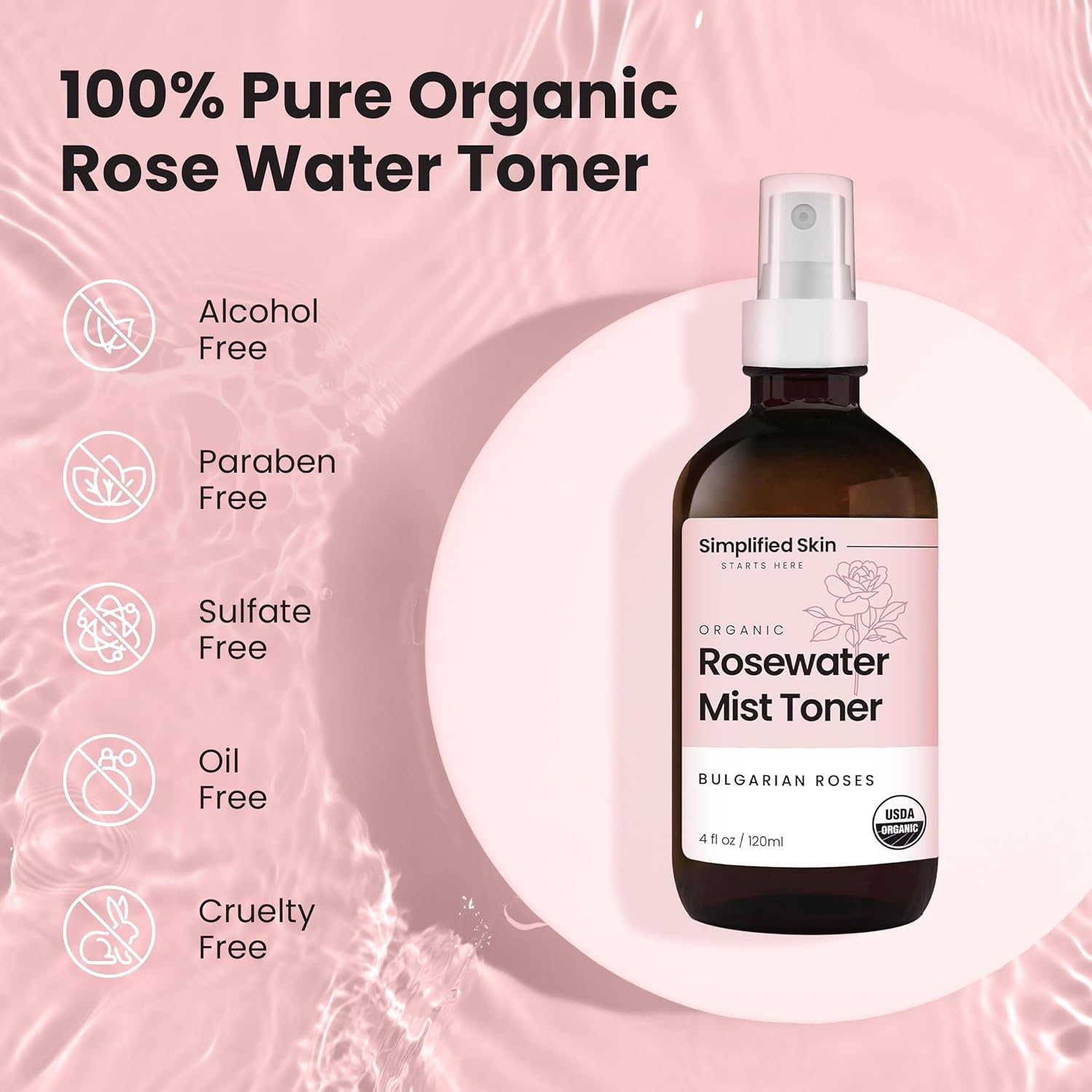 USDA Organic Rose Water Spray 8oz Refill, Alcohol-Free Hydrating Toner for Face and Hair - Image 6