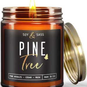 Pine Candle, Pine Scented Candles, Christmas Candles Scented - 'Pine Tree' Soy Candle, w/Pine Needles, Warm Cedar & Sandalwood - Infused with Essential Oils I Christmas Candle I 9oz, 50Hr, USA Made