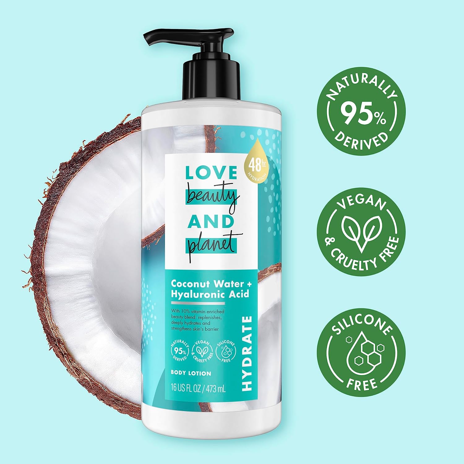 Love Beauty And Planet Lotion - Moisturizing Coconut Lotion with Hyaluronic Acid, Natural Body Lotion for Women, Dry Skin Lotion Scented with Mimosa Flower Extract, 16 Fl Oz (Pack of 2) - Image 4