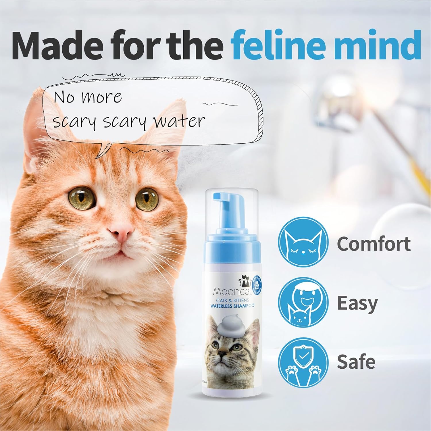 Mooncat Waterless Cat Shampoo for Gentle and Effective Pet Grooming - All Natural Ingredients for Sensitive Skin, Licking Safe Dry Shampoo for Cats, Easy No-Rinse Formula - 5 oz (Bottle) - Image 3