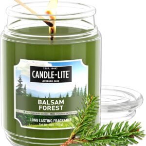 Candle-lite Scented Candles, Balsam Forest Fragrance, One 18 oz. Single-Wick Aromatherapy Candle with 110 Hours of Burn Time, Green Color (Individual Box)