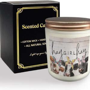 Mancheng-zi Farmhouse Cow Candle, Cow Gifts for Girls Cow Lovers Women, Cute Cow Stuff, Hay Girl Hay Scented Candles (White)