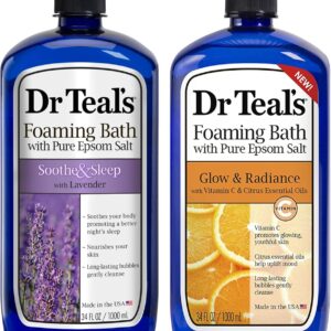 Dr. Teal's Foaming Bath Variety Gift Set (2 Pack, 34oz Ea.) - Soothe & Sleep Lavender, Glow & Radiance Vitamin C and Citrus - Essential Oils Blended with Pure Epsom Salt Relieve Pain & Daily Stress