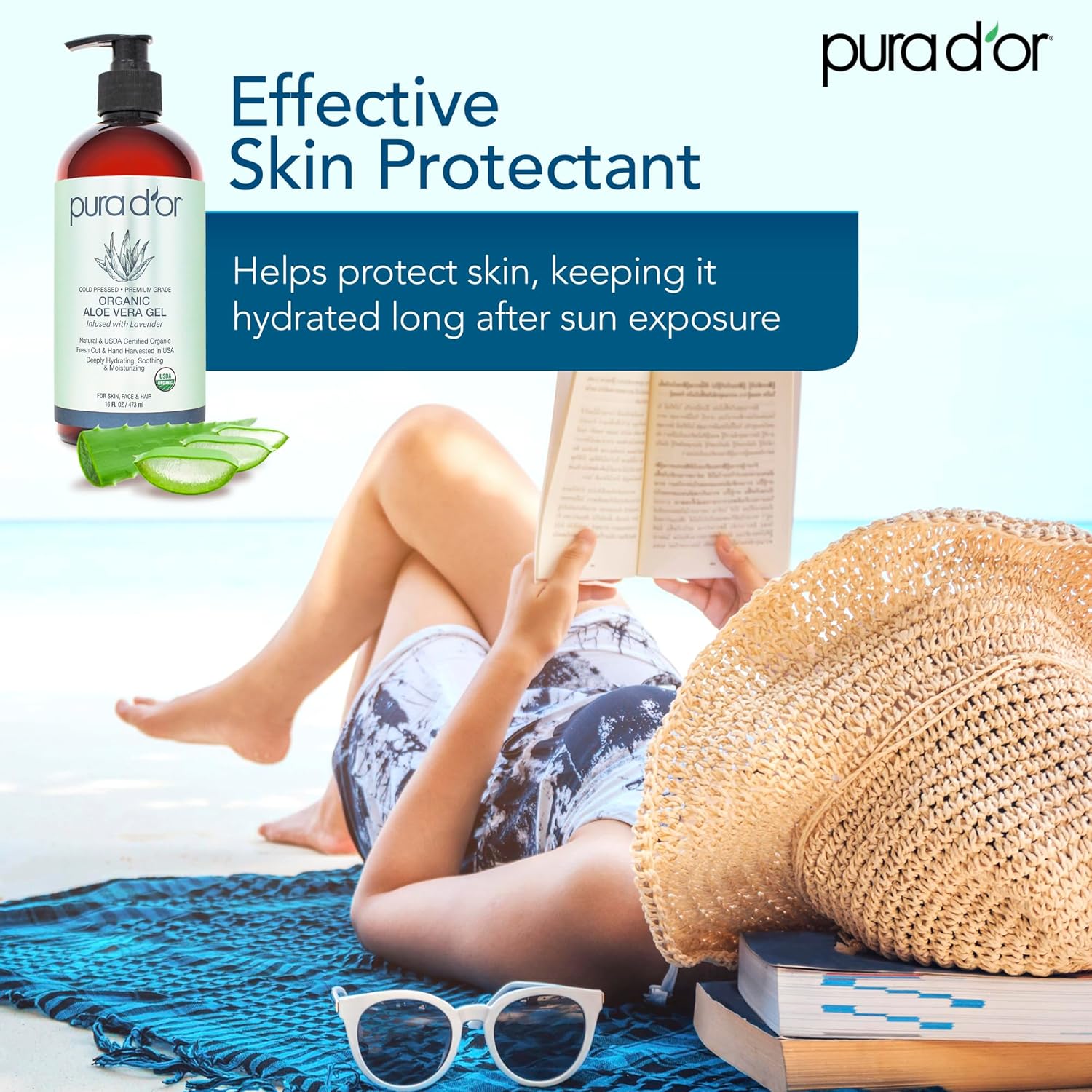 PURA D'OR 16 Oz ORGANIC Aloe Vera Gel - Lavender - All Natural - ZERO Artificial Preservatives - Deeply Hydrating & Moisturizing - Sunburn, Bug Bites, Rashes, Small Cuts, Eczema Relief - Skin & Hair - Image 4