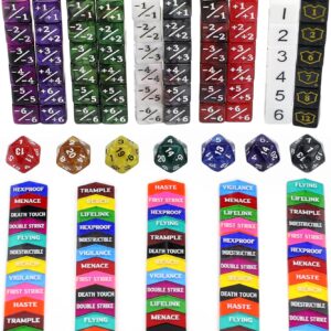130PCS MTG Keyword Counters Tokens & MTG Life Counter Dice Set for Magic Card Accessories, Compatible with MTG CCG Card Gaming Accessories