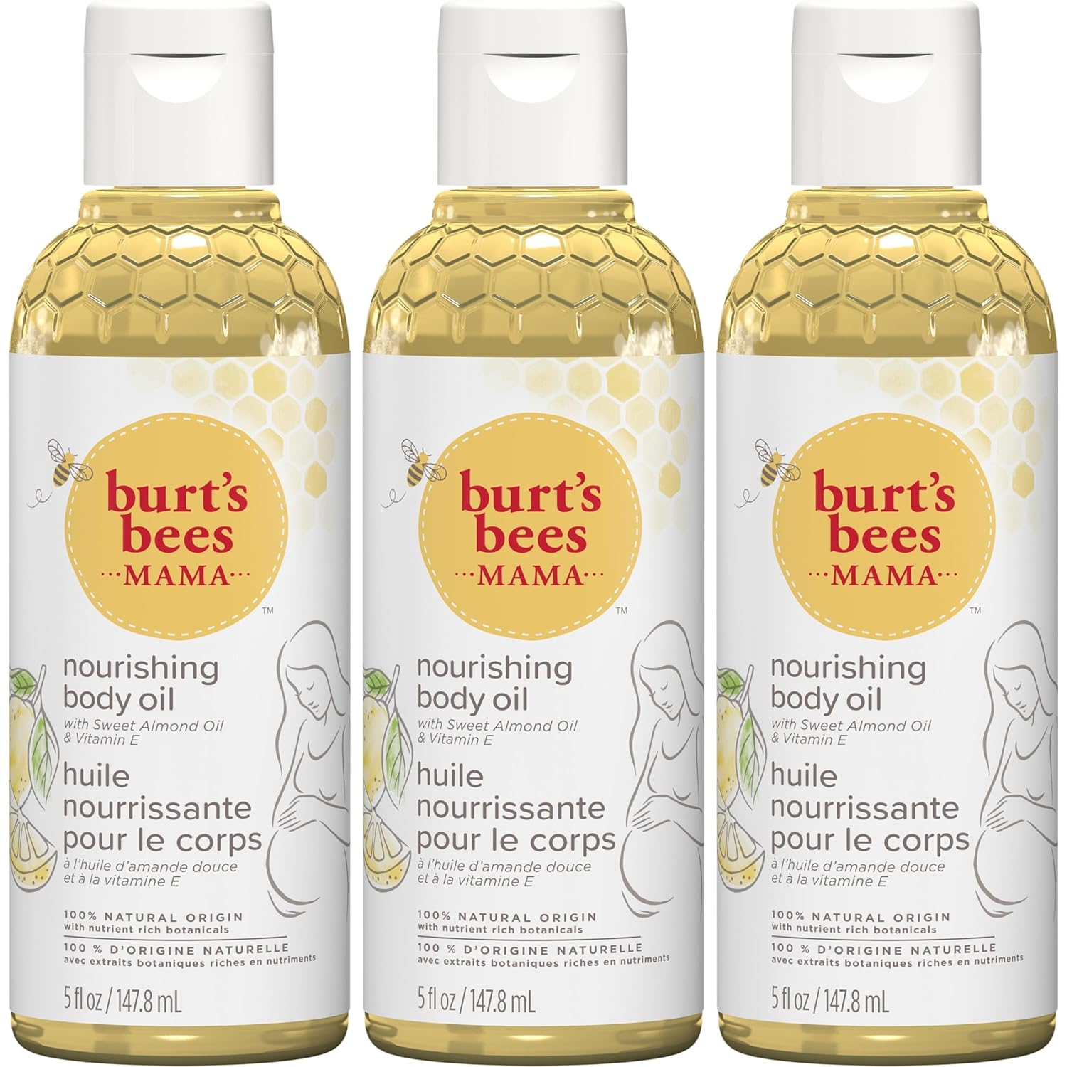 Burt's Bees Mama Body Oil with Vitamin E, 100% Natural Origin, 5 Fluid Ounces, Pack of 3