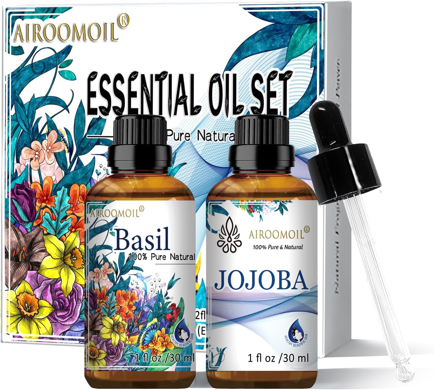 1+1 Fl Oz Basil Essential Oil Jojoba Oil Travel Set for Diffuser, Skin, Massage, Candle, Soap Making - Image 2