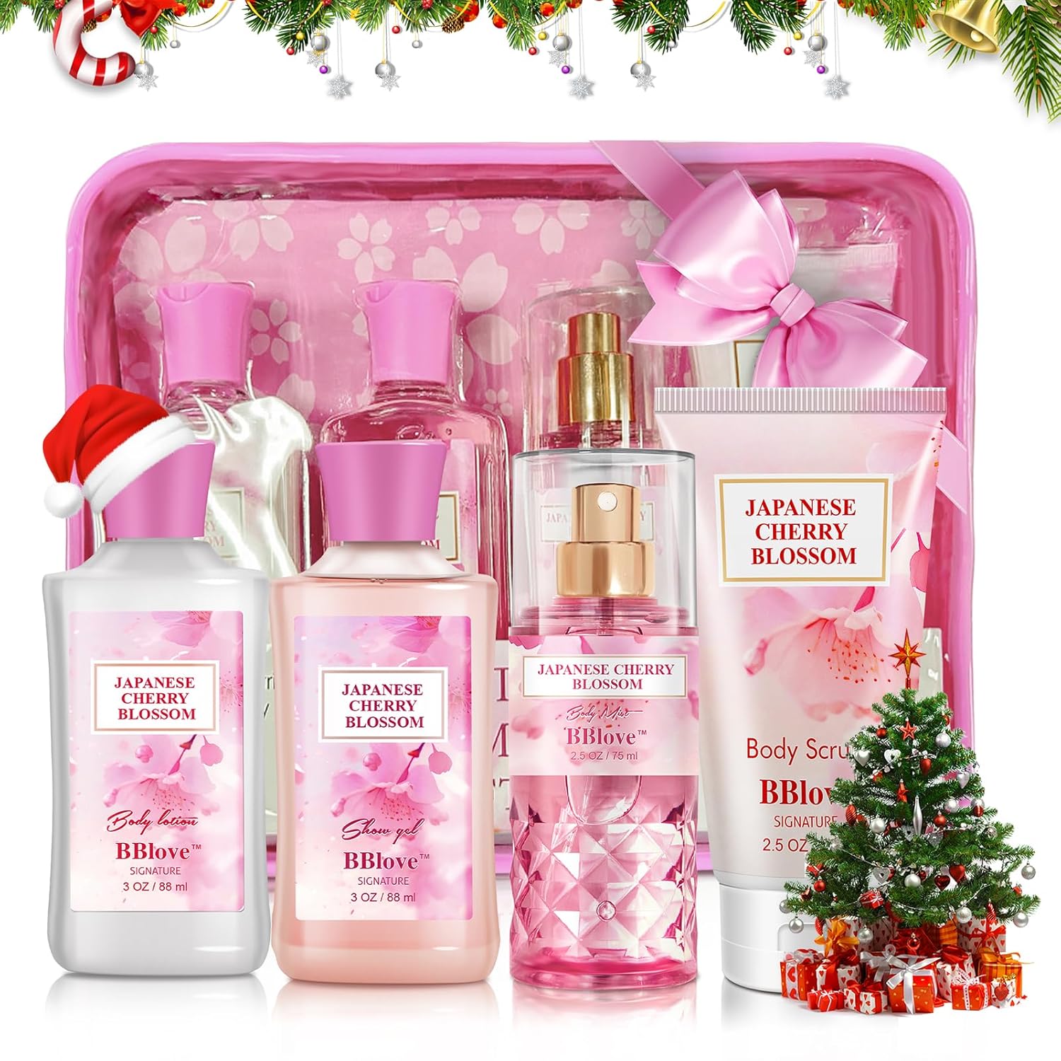 Japanese Cherry Blossom 4 Piece Bath and Body Gift Set for Women Girls Shower Gel Lotion Mist Scrub - Image 9