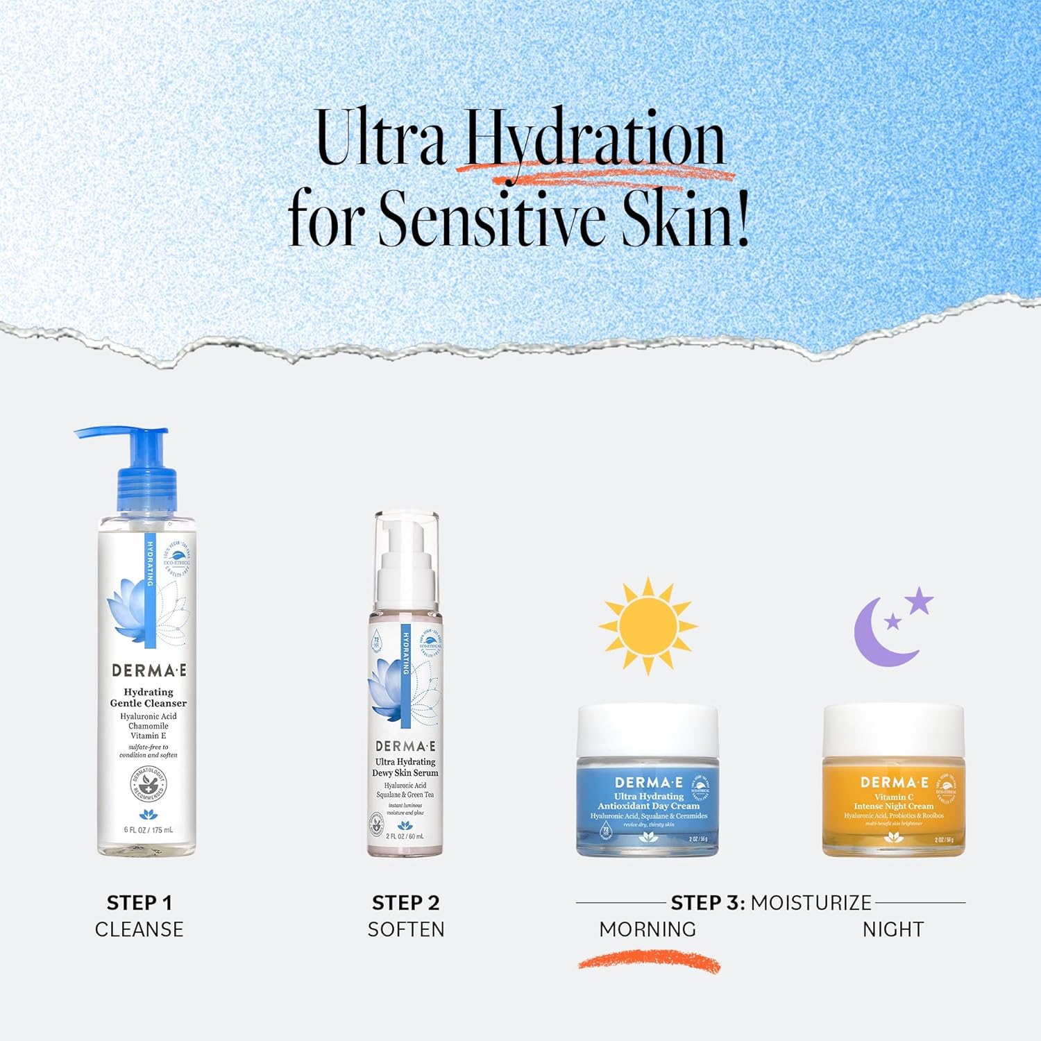 Derma E Ultra Hydrating Antioxidant Day Cream – Face Moisturizer with Hyaluronic Acid, Squalane, and Ceramides to Smooth and Nourish, Hydrating Face Moisturizer for Sensitive Skin, 2 Fl Oz - Image 5