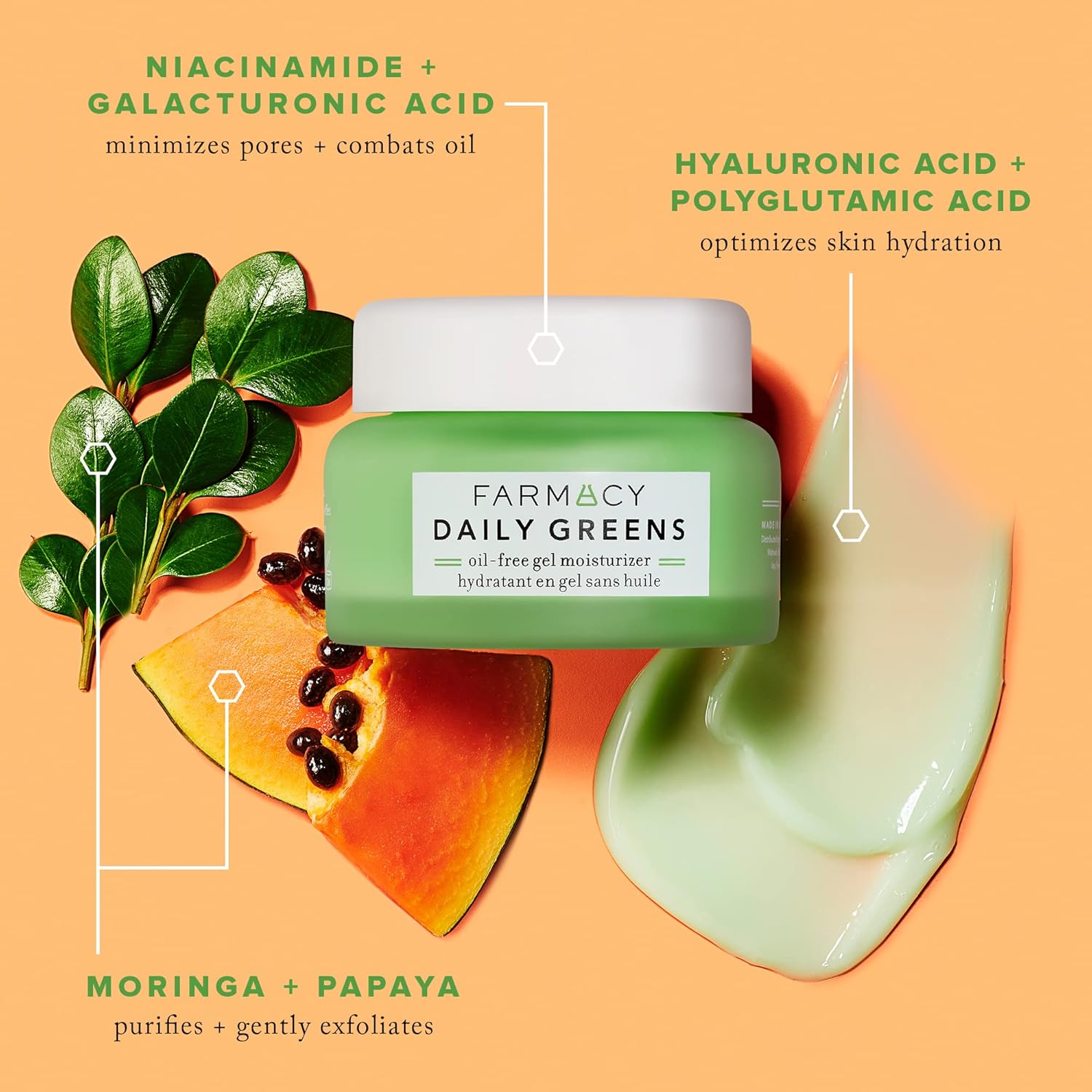 Farmacy Travel Face Moisturizer - Daily Greens Oil Free Facial Moisturizer with Polyglutamic + Hyaluronic Acid - Gel Facial Cream that Reduces Shine, Clears Pores + Balances Oil - Fragrance-Free (8ml) - Image 4