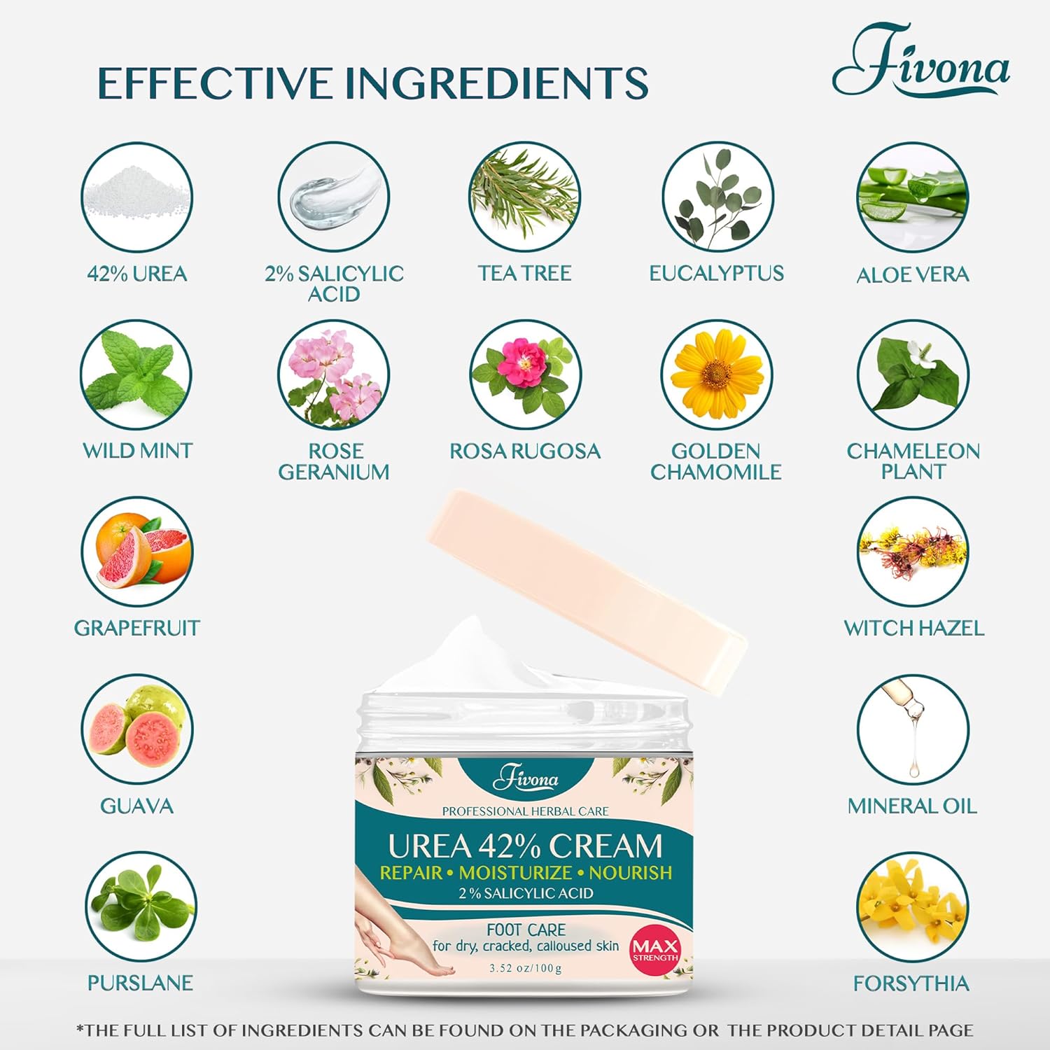 FIVONA 42% Urea Foot Cream for Dry Cracked Heels, 8 oz - Image 3