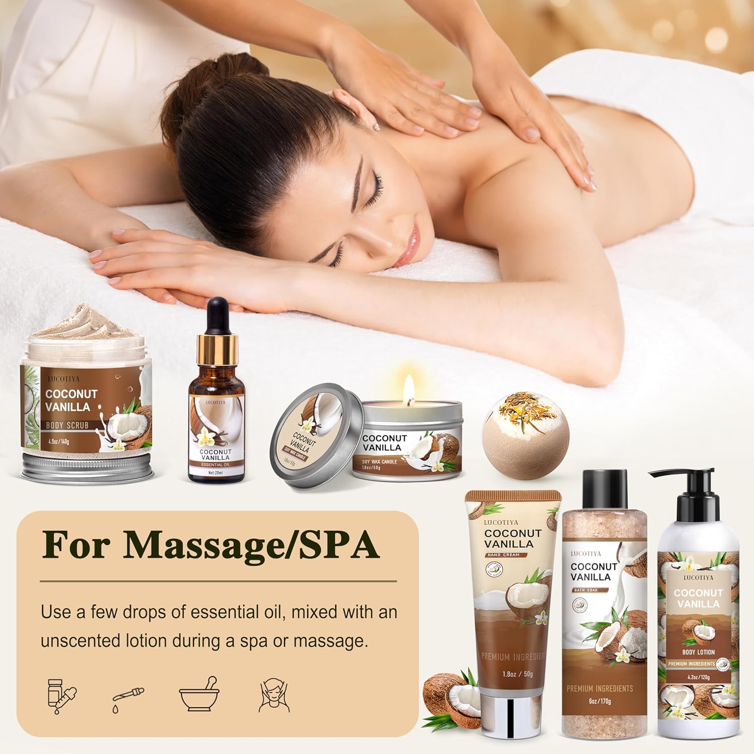 Vanilla Coconut Relaxing Bath and Body Gift Set for Women's Self-Care - Image 6