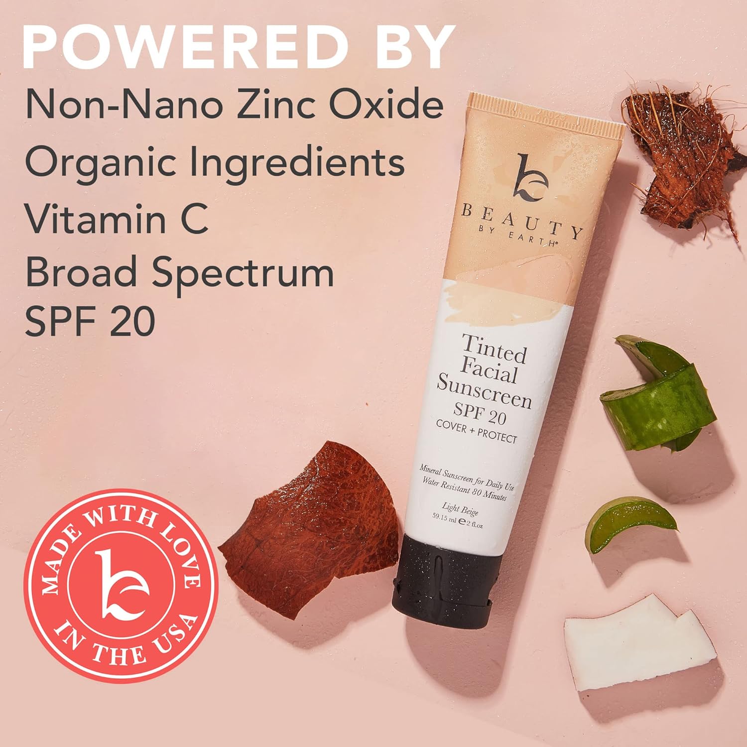 Tinted Sunscreen for Face - SPF 20 With Natural & Organic Ingredients Broad Spectrum Sunblock Lotion, Tinted Moisturizer Zinc Oxide Sunscreen Face for Skincare, Facial Sunscreen (Light Beige) - Image 5