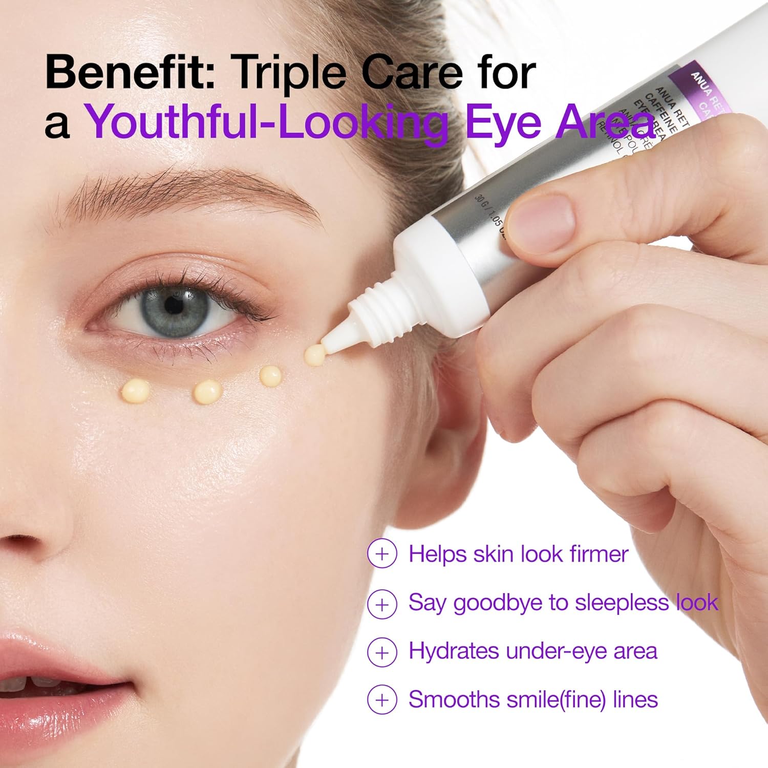 Anua Retinol 0.1 Caffeine Eye Cream for Hydration and Glow 30g Korean Skincare - Image 4