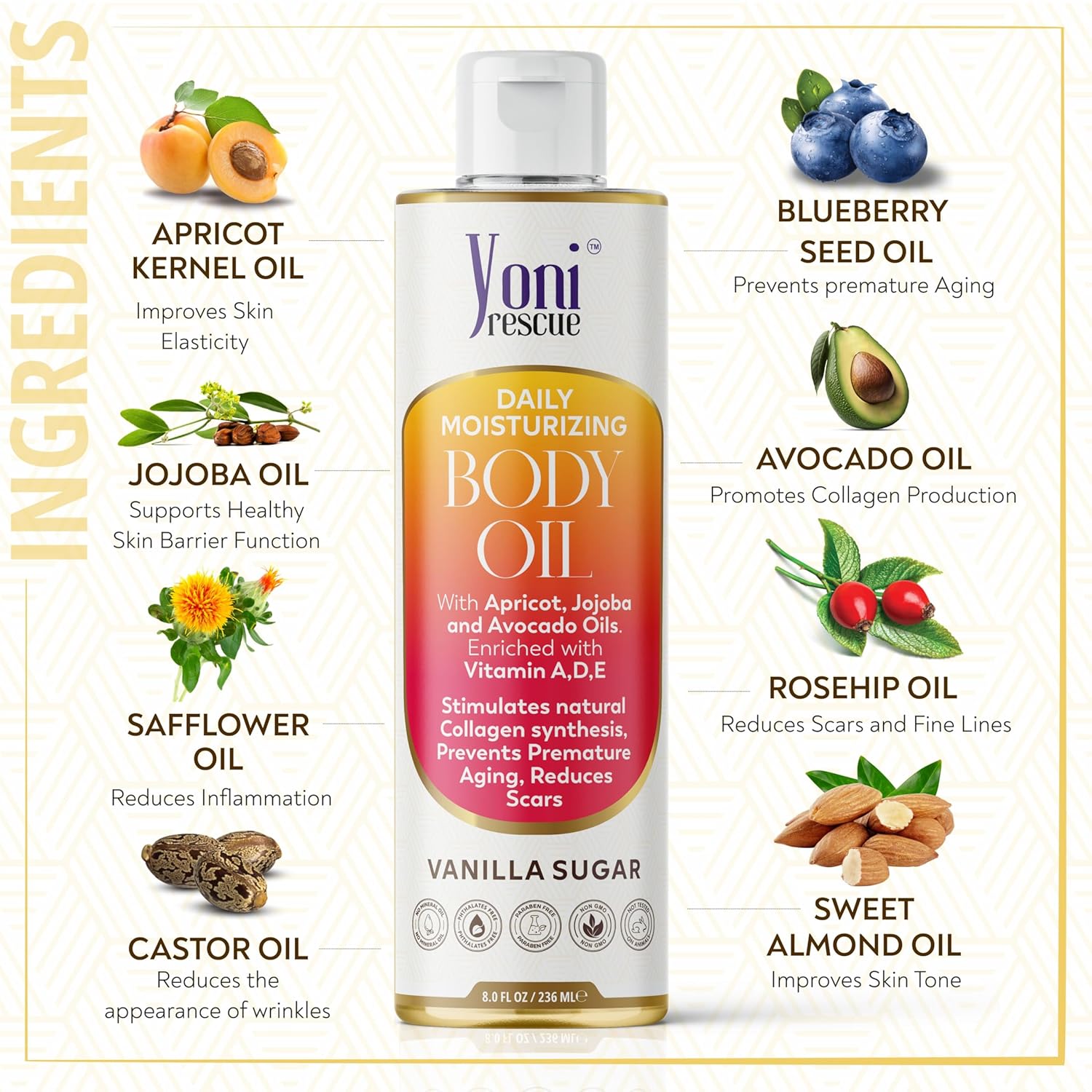 Nourishing Vanilla Body Oil 8oz Daily Skin Moisturizer with Apricot Jojoba Avocado Vitamin E - Image 3