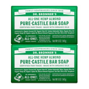Dr. Bronner's Pure-Castile Bar Soap - Made with Regenerative Certified Organic Oils - For Face, Body, Hair- Gentle on Sensitive Skin - All Natural Soap Bar for Men & Women - Almond, 2 pack, 5 oz