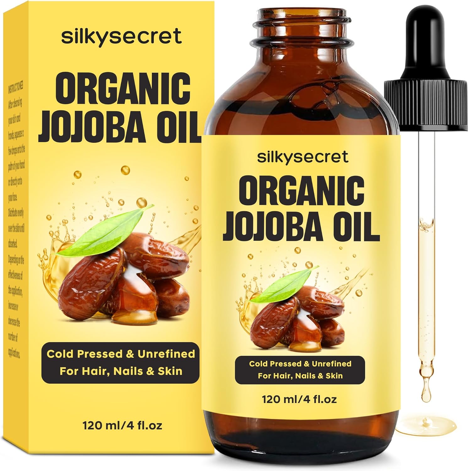 Organic Jojoba Oil, Natural Moisturizing and Conditioning Oil, Jojoba Oil for Hair Growth, Massage Oil, Cold Pressed Carrier Oil for Skin, Hair and Nails