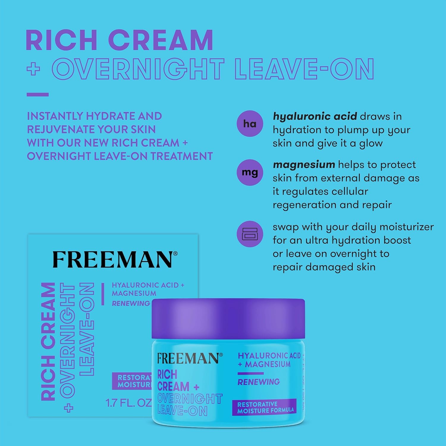 Freeman Rich Cream Overnight Moisturizing Face Mask for Dry Skin 1.7 fl. oz. - Image 2