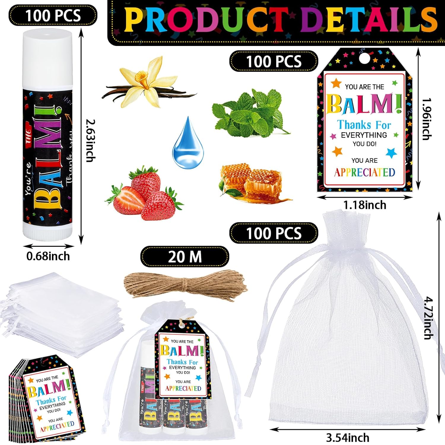 100 Pack Employee Appreciation Gifts Lip Balms Bulk You're the Balm Thank You Gifts for Women Men Teachers Pastor Coworkers Staff Volunteer Homeless - Image 3